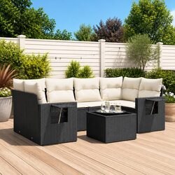 Black Poly Rattan 7 Piece Outdoor Garden Sofa Set
