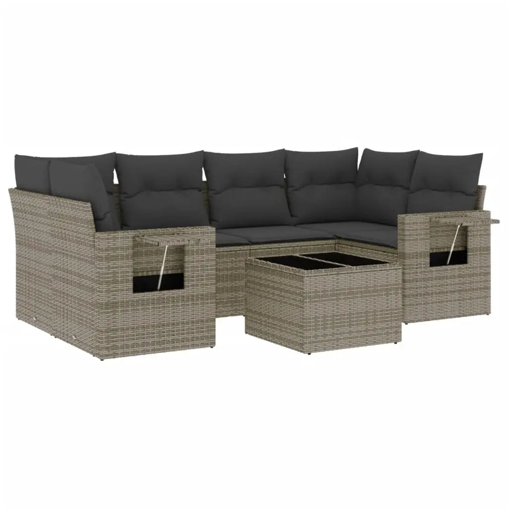 Garden Sofa Set PE Rattan 7 Piece Grey Outdoor Furniture Patio Lounge