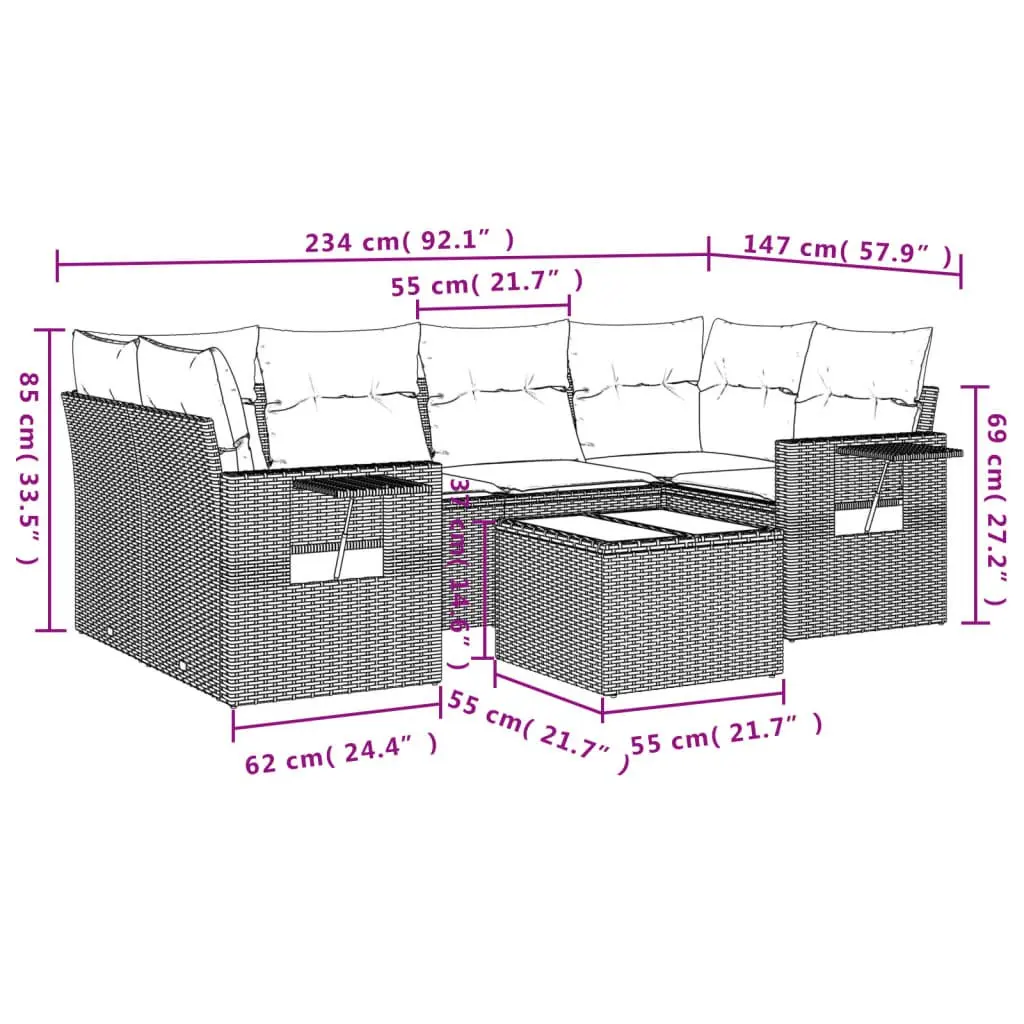 Garden Sofa Set PE Rattan 7 Piece Grey Outdoor Furniture Patio Lounge