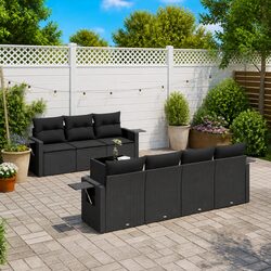8 Piece Black Poly Rattan Garden Sofa Set with Cushions
