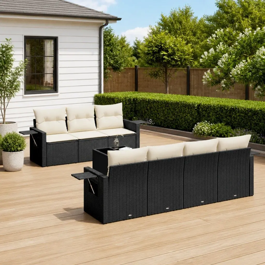 8-Piece Modular Garden Sofa Set with Cushions in Black