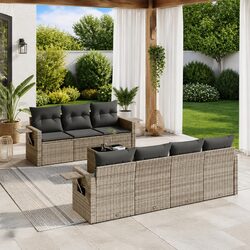 Durable 8-Piece Grey Poly Rattan Garden Sofa Set