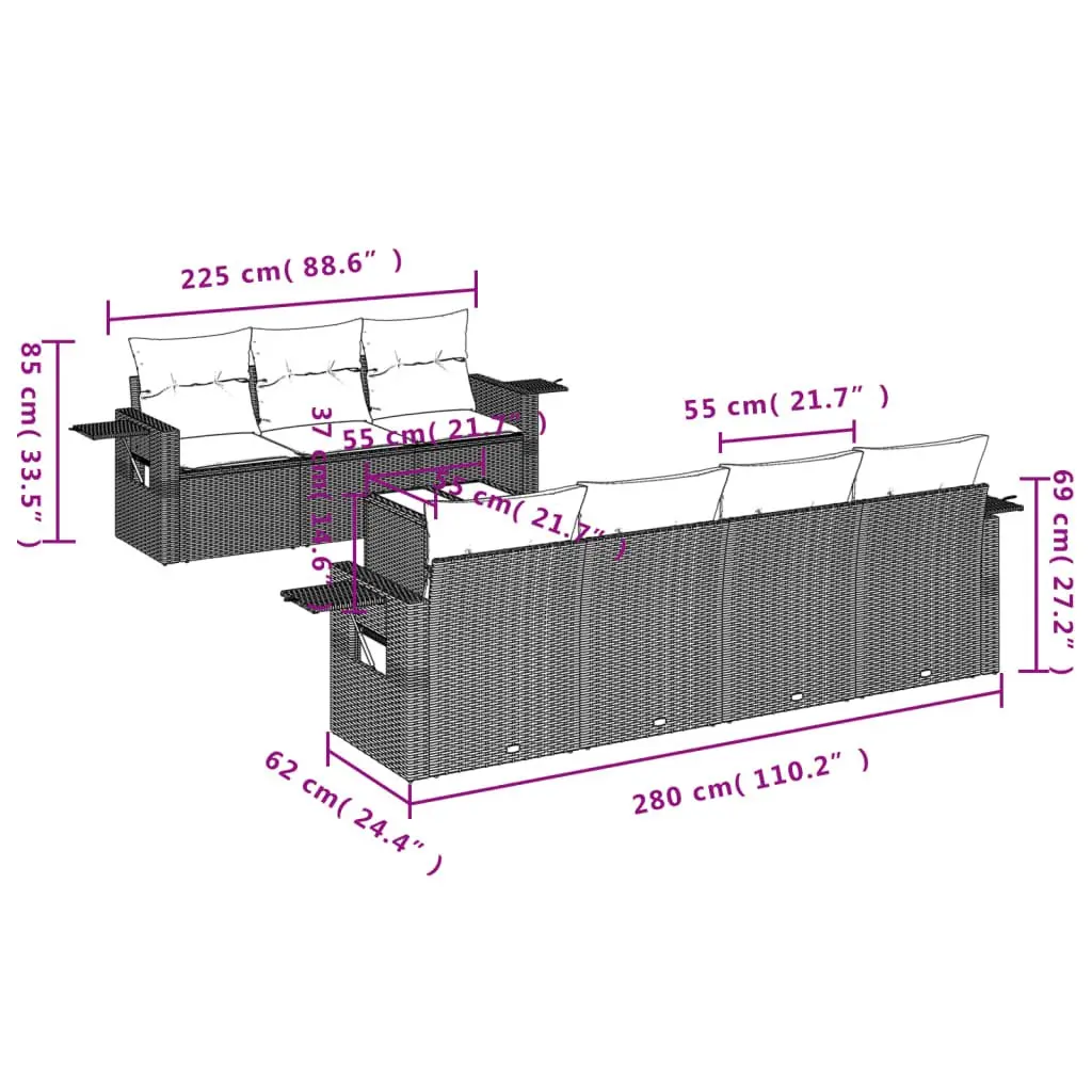 Garden Sofa Set PE Rattan 8 Piece Modular Grey Outdoor Furniture
