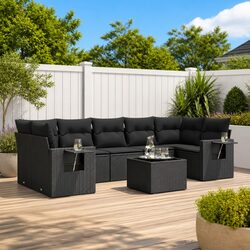 8-Piece Black Rattan Garden Sofa Set for Outdoors