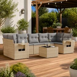Beige Poly Rattan 8 Piece Garden Sofa Set for Outdoors