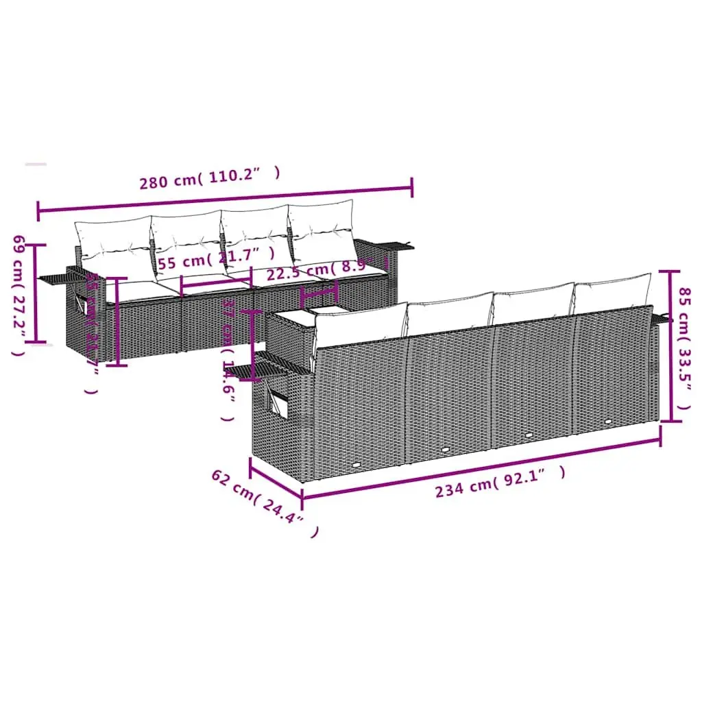 Black Modular 9 Piece Garden Sofa Set for Outdoor Spaces