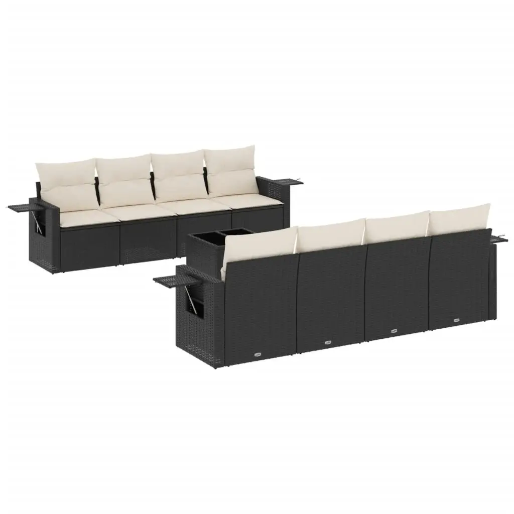 Garden Sofa Set PE Rattan 9 Piece Outdoor Furniture Black with Cushions