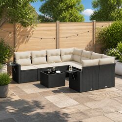 Premium 9 Piece Garden Sofa Set - Black Poly Rattan