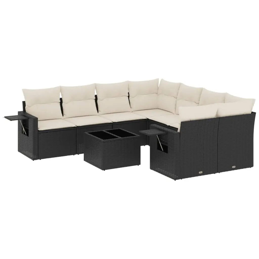 Garden Sofa Set PE Rattan 9 Piece Outdoor Furniture Black with Cushions