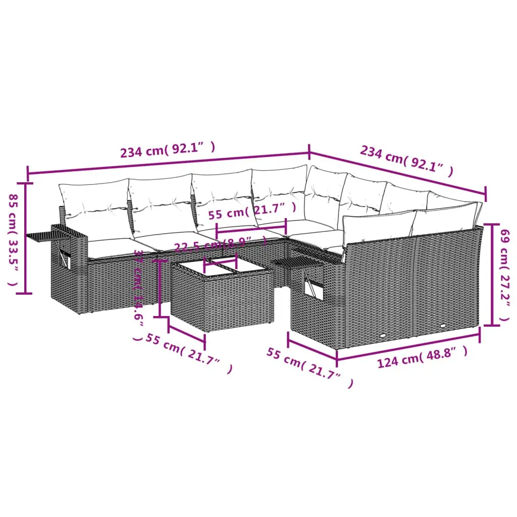9 Piece Modular Garden Sofa Set in Grey