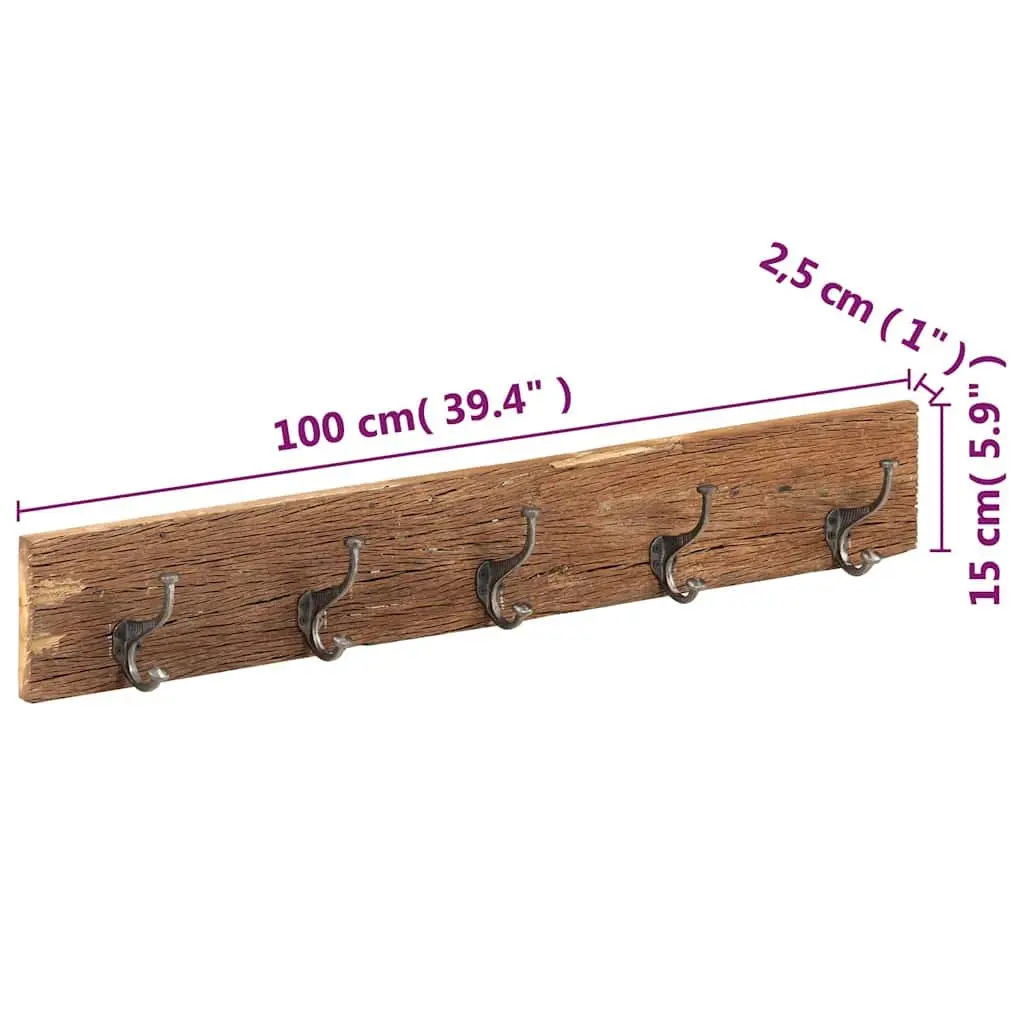 Coat Rack Solid Reclaimed Wood 100 x 2.5 x 15 cm Brown