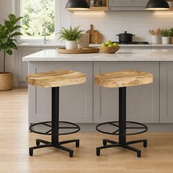 Solid Mango Wood Bar Stools 52 cm - 2 Piece Set