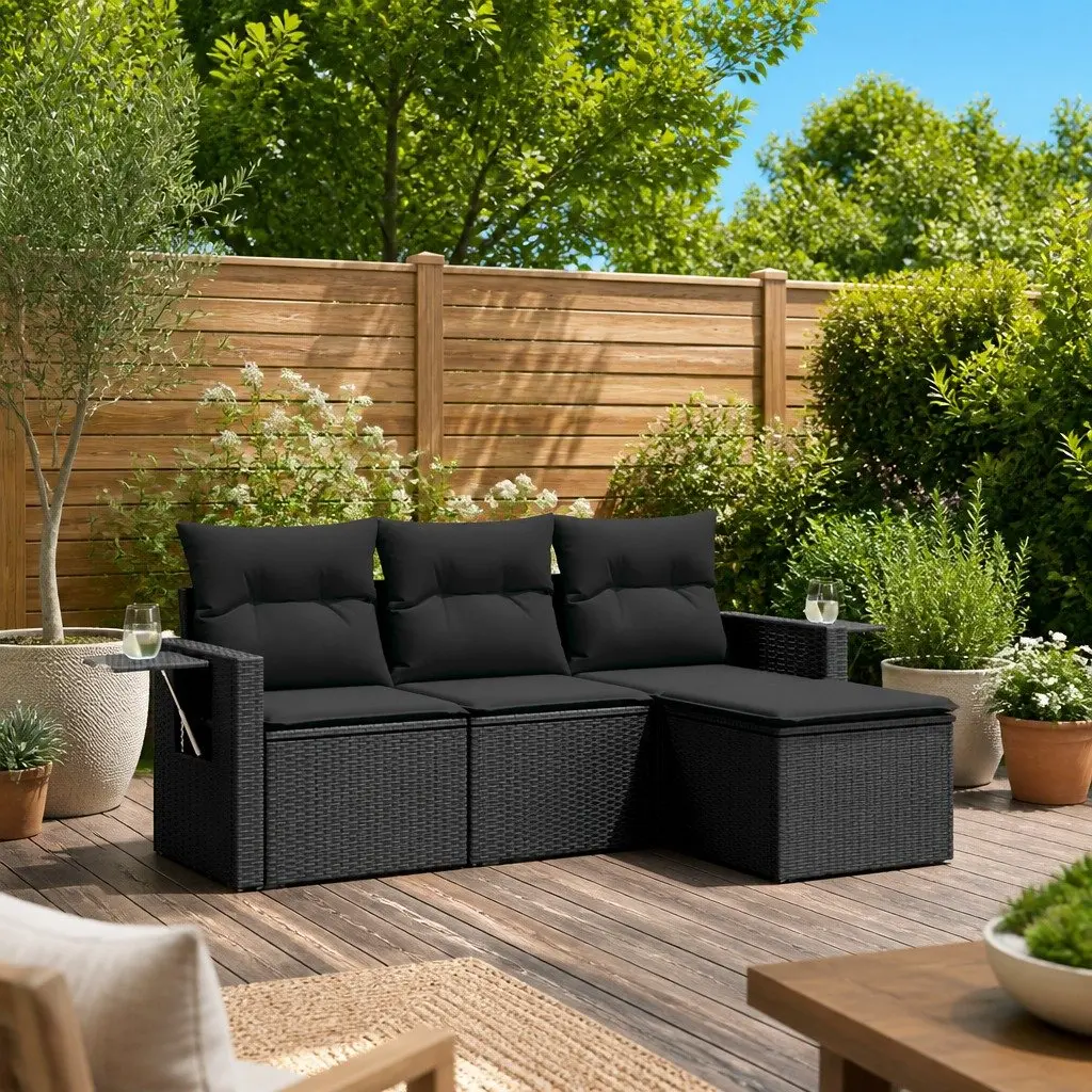 4-Piece Modular Garden Sofa Set in Black Rattan