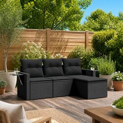 4-Piece Modular Garden Sofa Set in Black Rattan