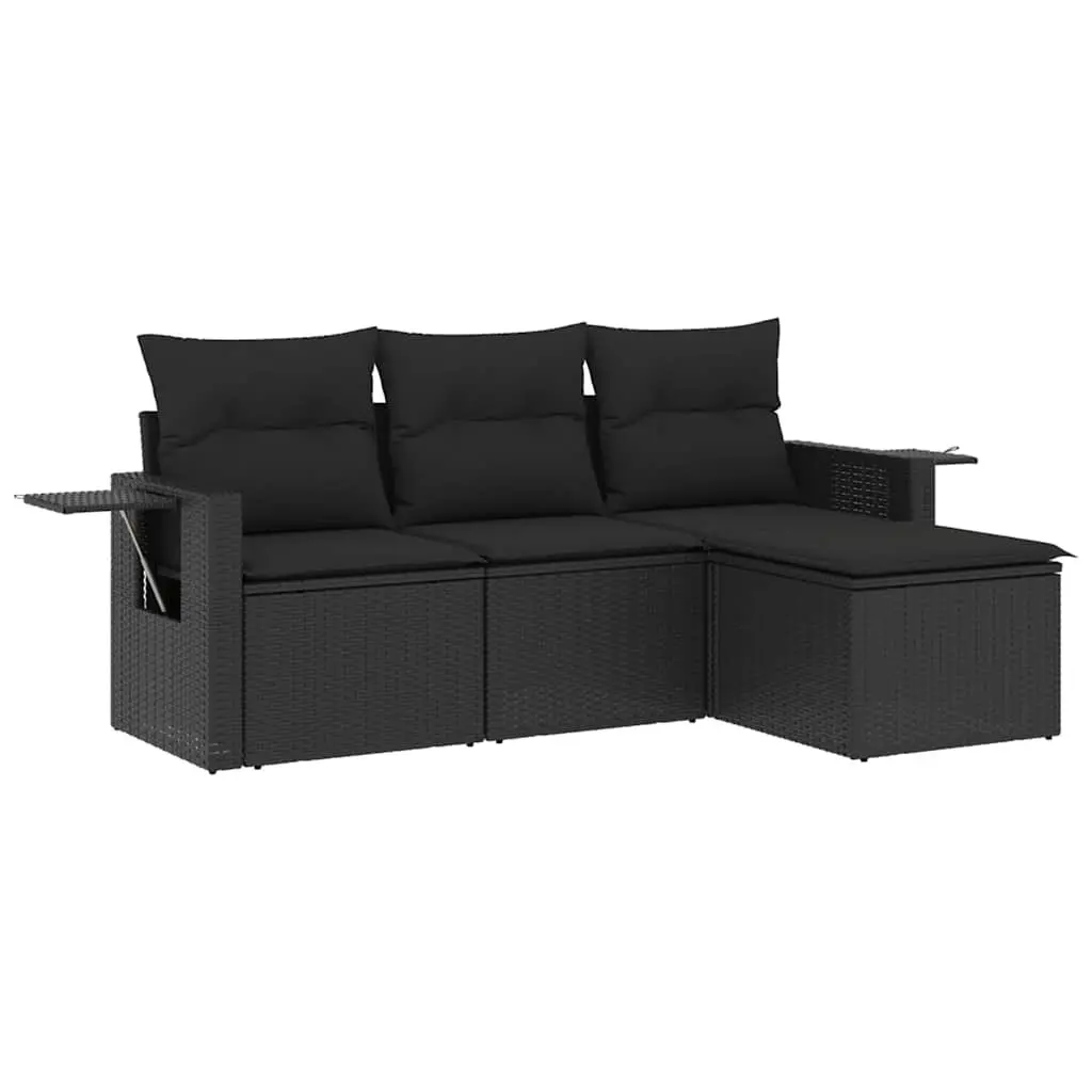 4-Piece Modular Garden Sofa Set in Black Rattan