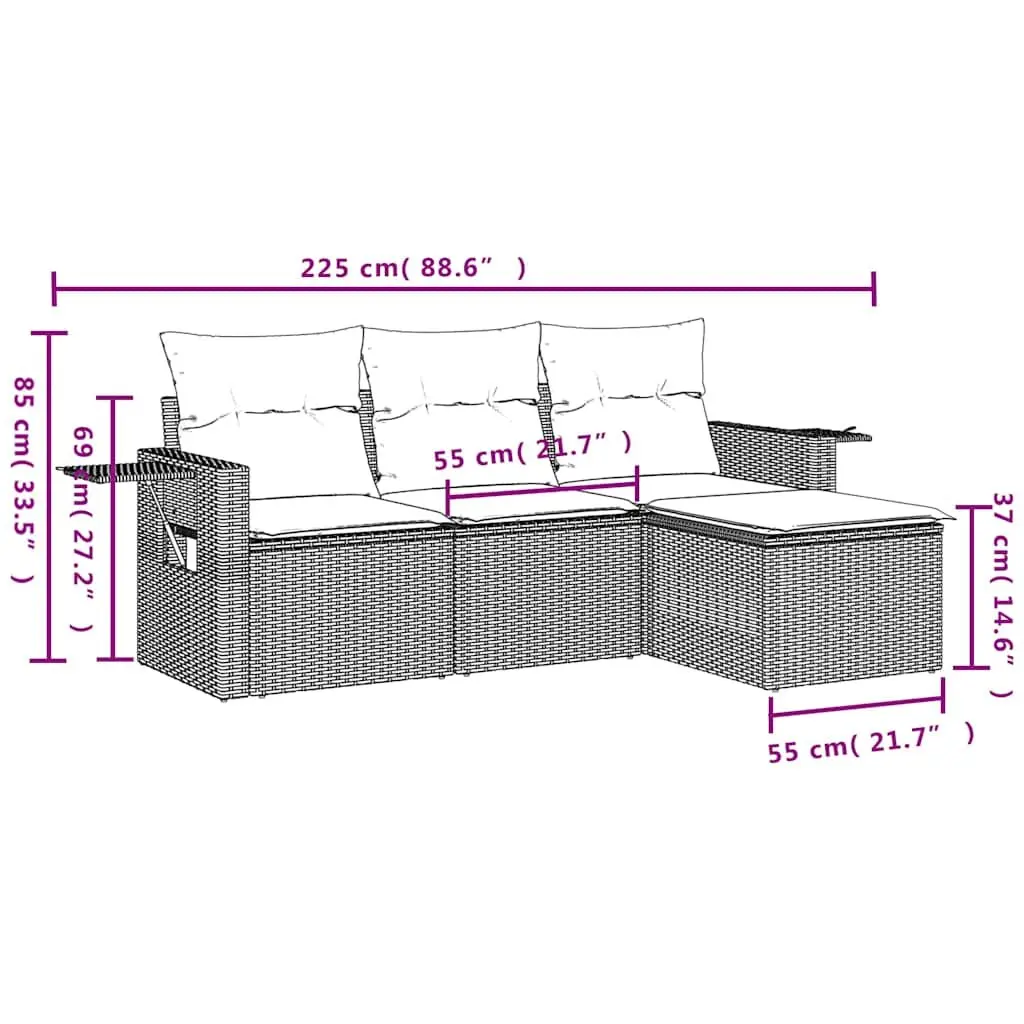 4-Piece Modular Garden Sofa Set in Black Rattan