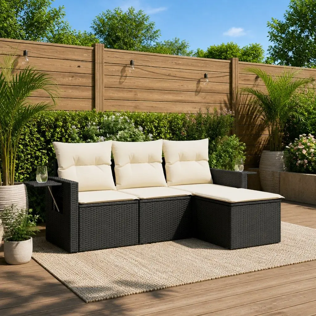 Garden Sofa Set PE Rattan 4 Piece Modular Black Outdoor Furniture