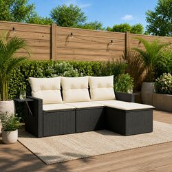 Durable Black Poly Rattan Garden Sofa Set 4 Piece