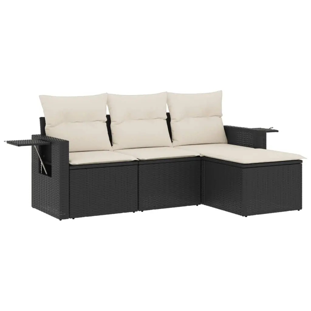 Garden Sofa Set PE Rattan 4 Piece Modular Black Outdoor Furniture