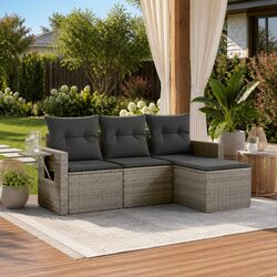 Durable Grey Poly Rattan 4-Piece Garden Sofa Set