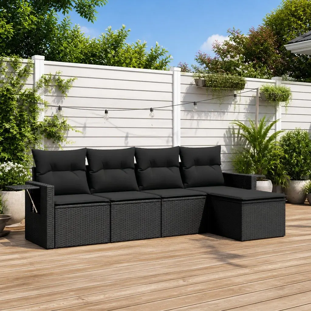 5-Piece Modular Garden Sofa Set with Cushions in Black