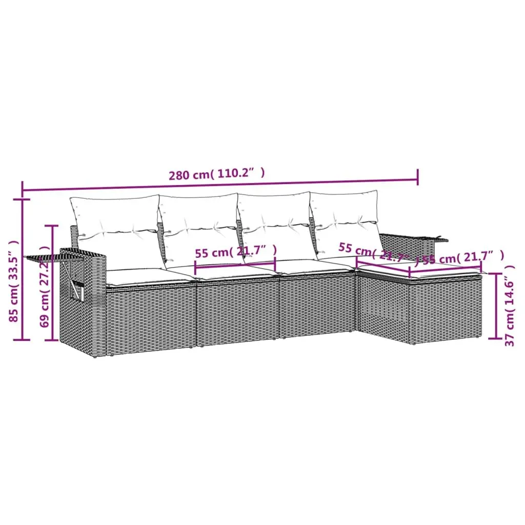 5 Piece Garden Sofa Set PE Rattan Modular Black with Cushions