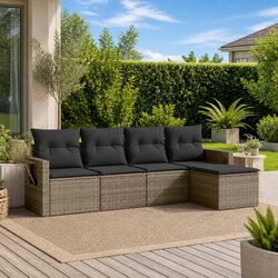 5-Piece Grey Rattan Garden Sofa Set with Cushions