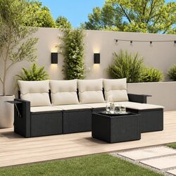 Black Poly Rattan 6 Piece Garden Sofa Set with Cushions