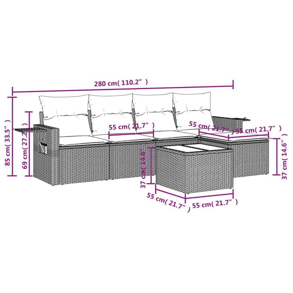 6-Piece Modular Garden Sofa Set in Grey Rattan