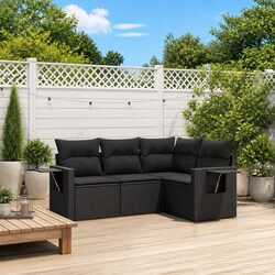 Black Modular Patio Sofa Set 4 Piece Outdoor Furniture