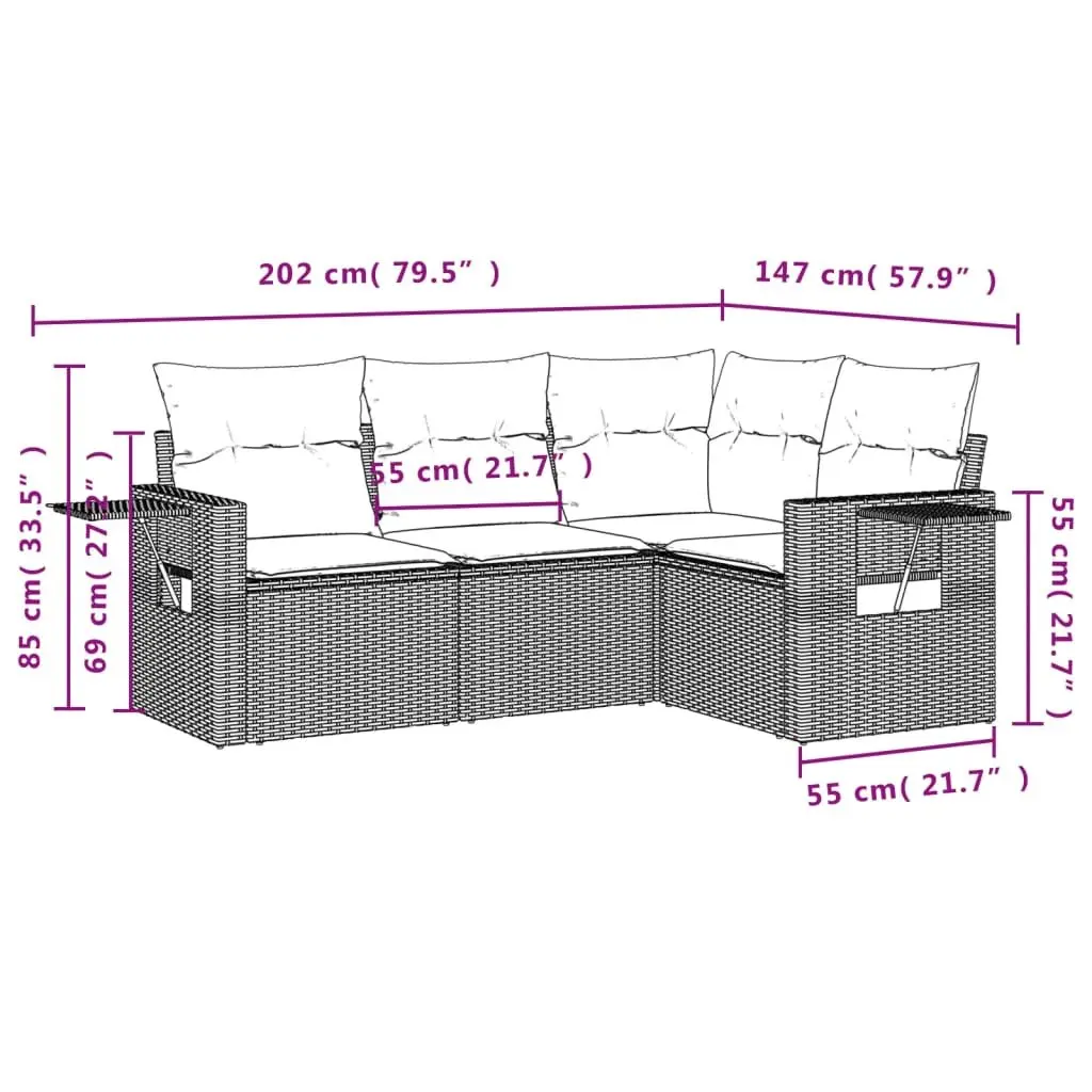4-Piece Black Rattan Garden Sofa Set