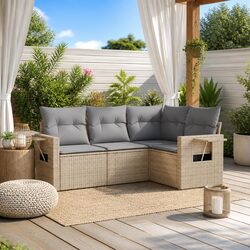Beige Poly Rattan Outdoor Garden Sofa Set with Cushions