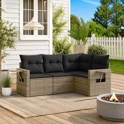 Stylish 4 Piece Grey Poly Rattan Garden Sofa Set