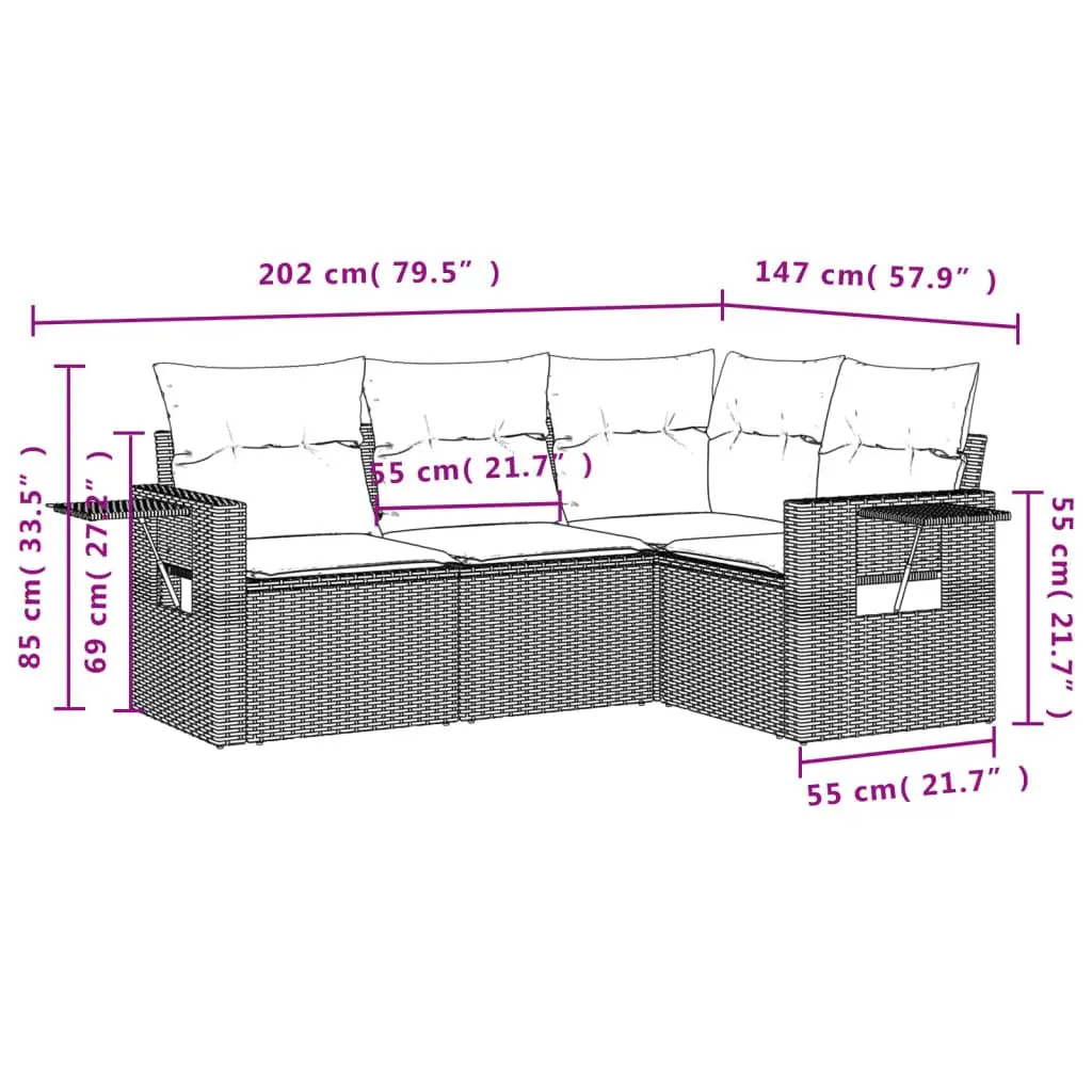 4 Piece Grey Poly Rattan Garden Sofa Set