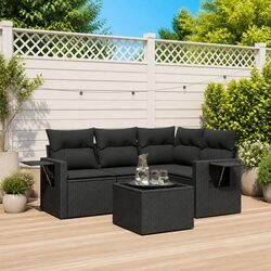 Black 5-Piece Garden Sofa Set with Cushions and Table
