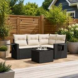 Durable 5 Piece Garden Sofa Set Outdoor Furniture Black Rattan