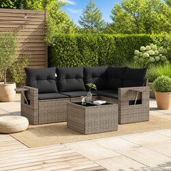 Durable 5-Piece Garden Sofa Set with Cushions in Grey
