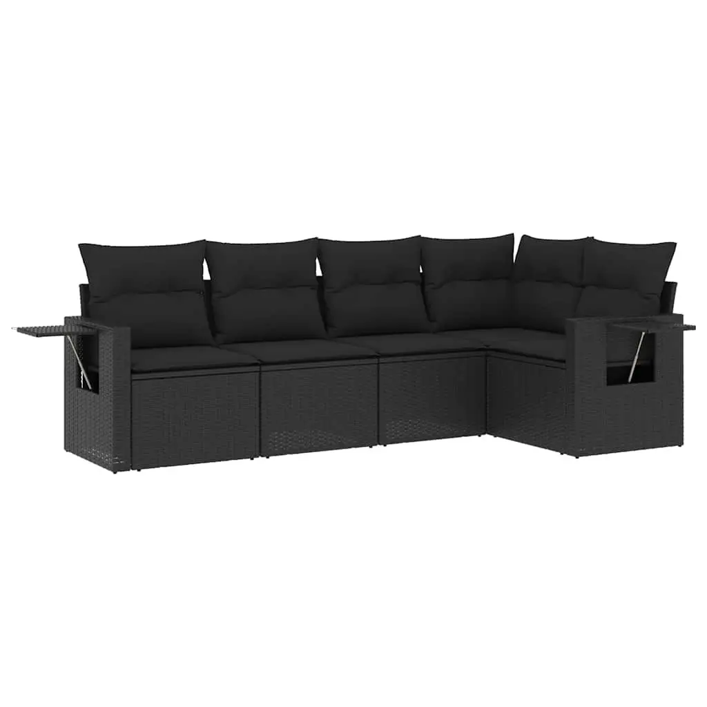 Garden Sofa Set PE Rattan 5 Piece Outdoor Furniture Modular Black
