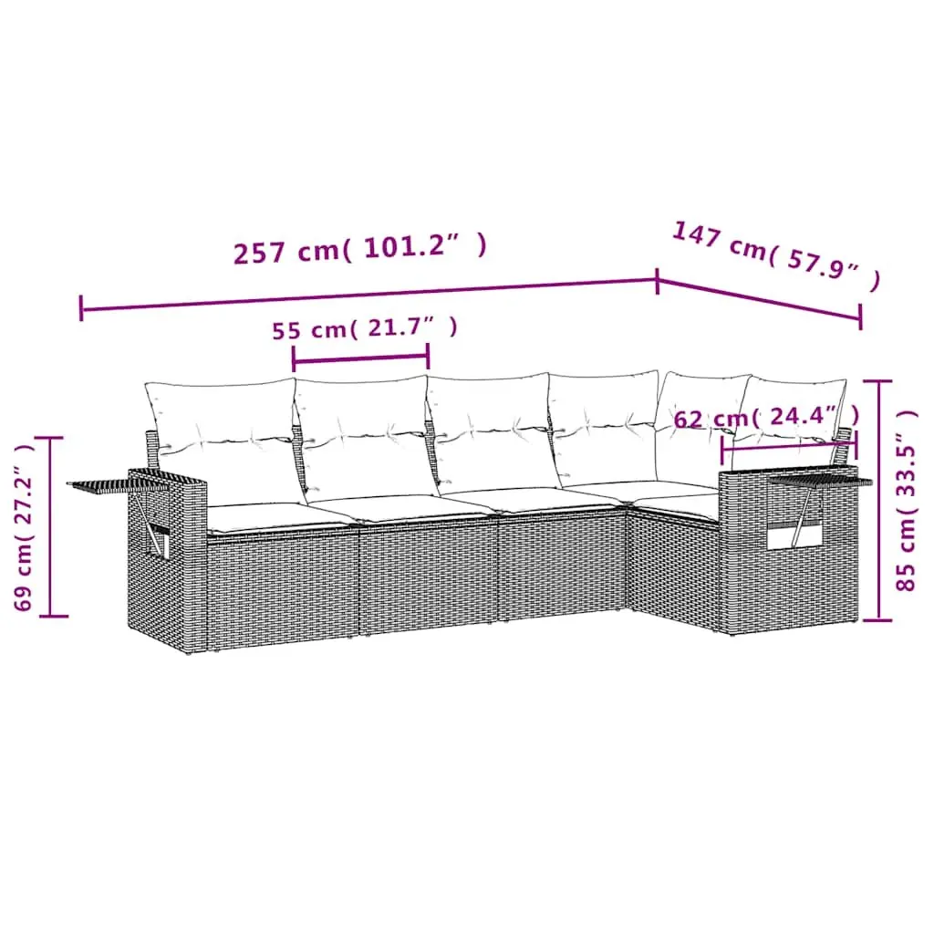 Garden Sofa Set PE Rattan 5 Piece Outdoor Furniture Modular Black