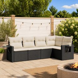 5 Piece Black Poly Rattan Outdoor Garden Sofa Set