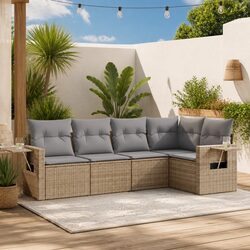 Premium 5 Piece Outdoor Garden Sofa Set in Beige Rattan
