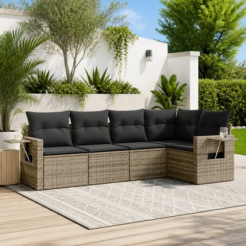 Garden Sofa Set PE Rattan 5 Piece Modular Outdoor Furniture Grey