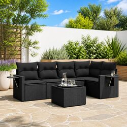 Premium Black Poly Rattan Garden Sofa Set - 6 Pieces