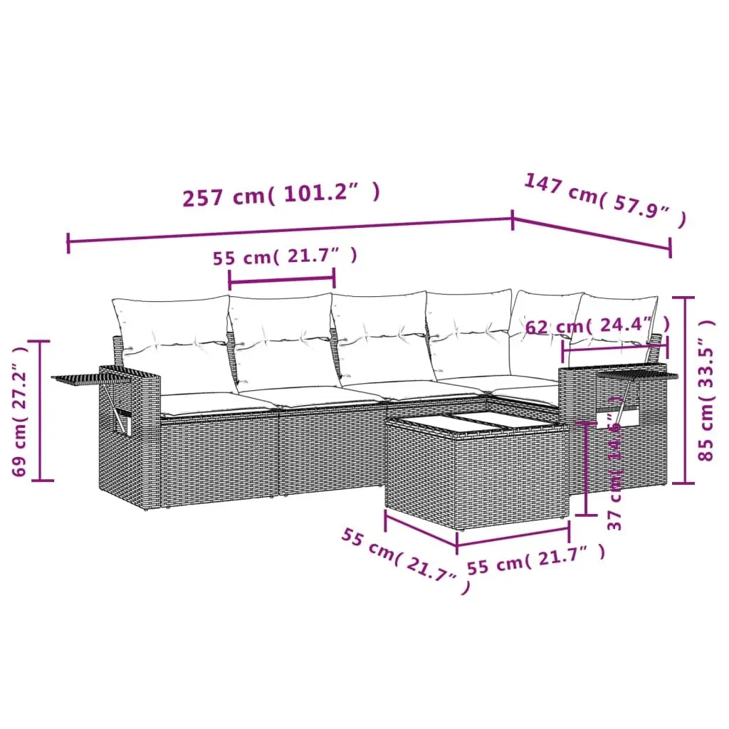 Outdoor Modular Garden Sofa Set 6 Piece Black Rattan