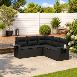 5 Piece Outdoor Garden Sofa Set with Cushions in Black