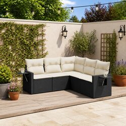 5 Piece Modular Garden Sofa Set with Foldable Side Tables