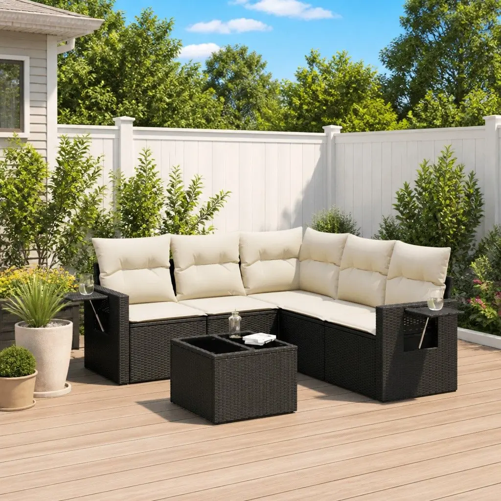 6-Piece Black Rattan Garden Sofa Set