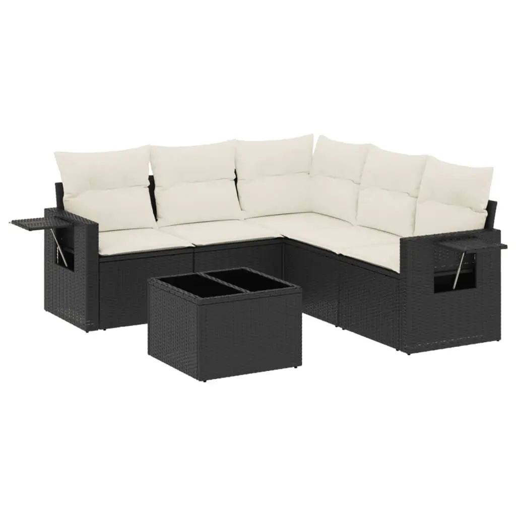 6-Piece Black Rattan Garden Sofa Set