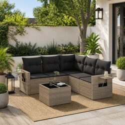 Durable Grey Poly Rattan 6 Piece Garden Sofa Set