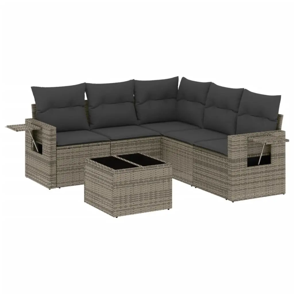 Garden Sofa Set PE Rattan 6 Piece Outdoor Furniture Grey with Cushions